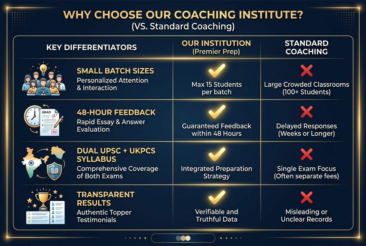 Visual comparison: ISC vs standard coaching institutes across 4 key metrics