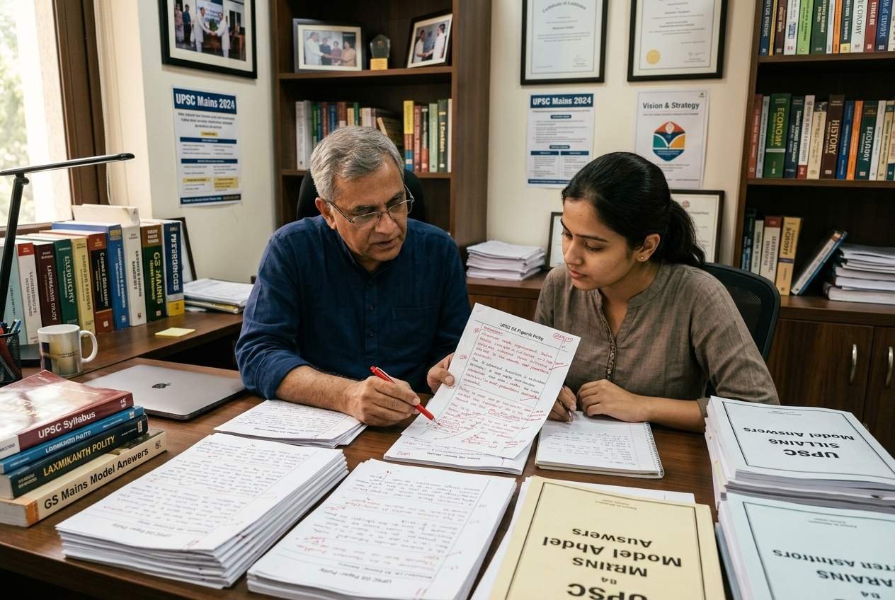 ISC faculty providing micro-level feedback on UPSC Mains answer script